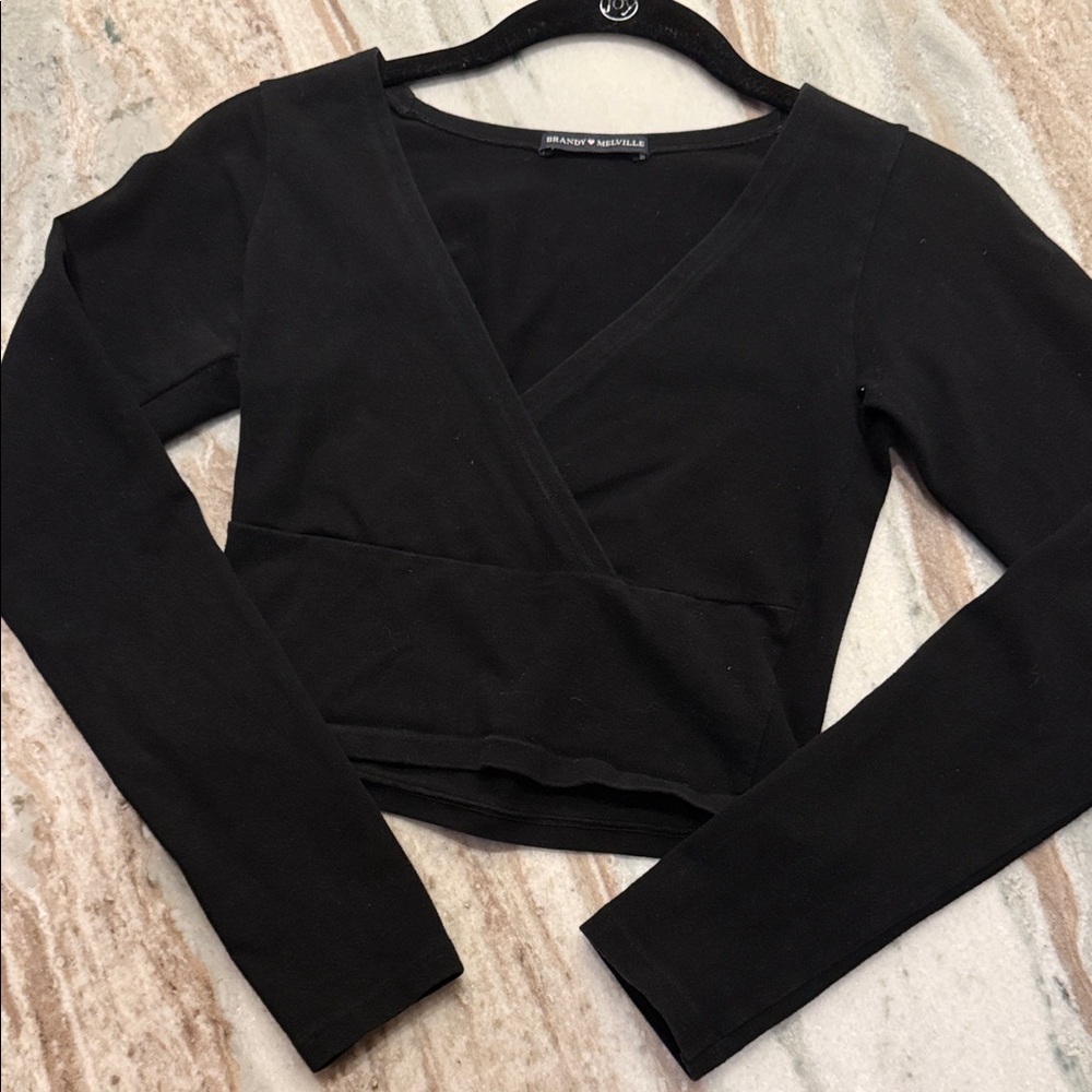 Brandy Melville Cropped Long Sleeve Wrap Top